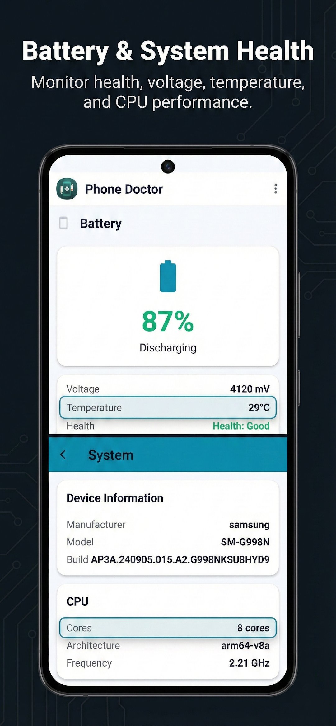 أفضل تطبيق لفحص الهاتف واكتشاف الأعطال وتحسين الأداء screenshot 5