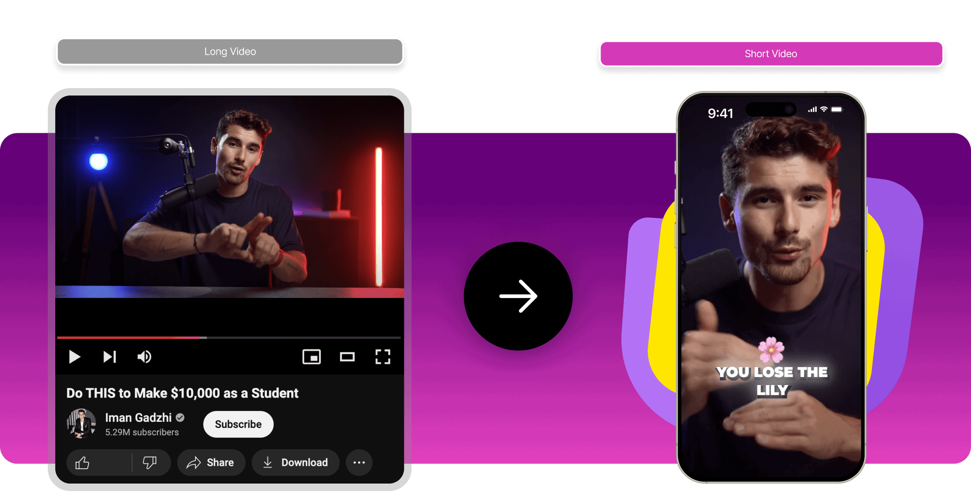 Background افضل موقع لتحويل الفيديوهات الطويلة لفيديو قصير بالذكاء الاصطناعي 